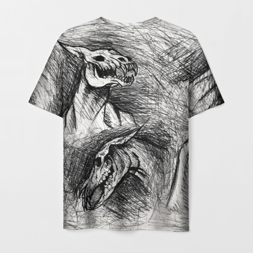 Мужская футболка 3D с принтом Черепа лошадей - эскиз, вид сзади #1