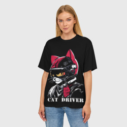 Женская футболка oversize 3D Cat driver - фото 2