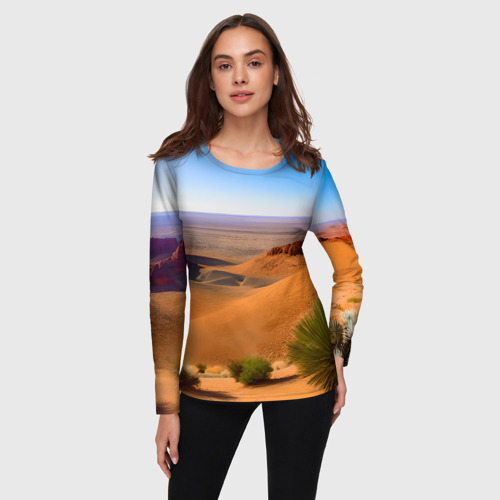 Женский лонгслив 3D с принтом Каньон в пустыне, фото на моделе #1