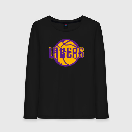 Женский лонгслив хлопок с принтом Lakers ball, вид спереди #2