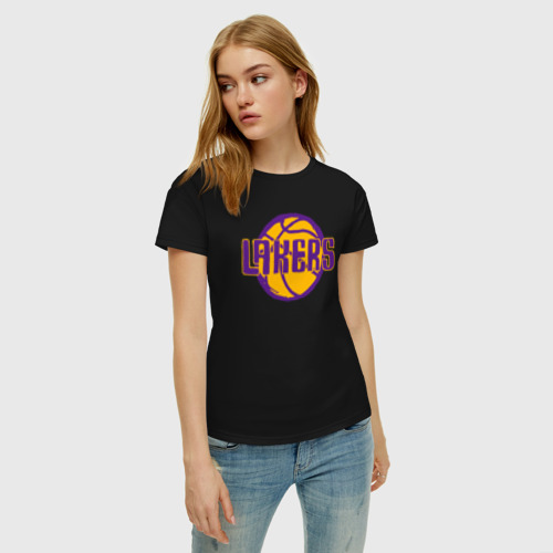 Женская футболка хлопок с принтом Lakers ball, фото на моделе #1