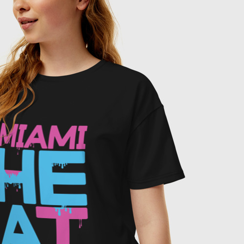 Женская футболка хлопок Oversize Miami Heat style, цвет черный - фото 3