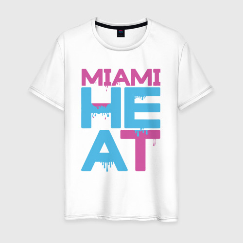 Мужская футболка из хлопка с принтом Miami Heat style, вид спереди №1
