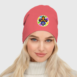 Женская шапка демисезонная Гербовая лилия в цветовой абстракции - фото 2