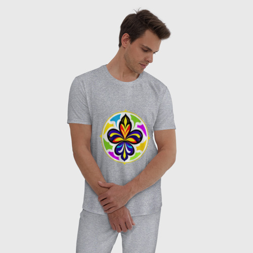 Мужская пижама хлопок с принтом Гербовая лилия в цветовой абстракции, фото на моделе #1