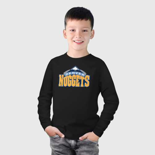 Детский лонгслив хлопок с принтом Denver Nuggets, фото на моделе #1