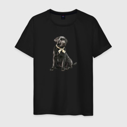 Мужская футболка хлопок Лабрадор с бантиком, черный