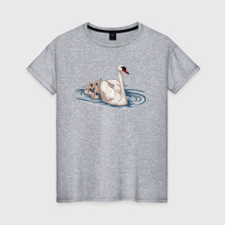 Лебеди и лебедята – Женская футболка хлопок с принтом купить со скидкой в -20%
