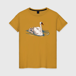 Женская футболка хлопок Лебеди и лебедята