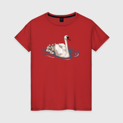 Лебеди и лебедята – Женская футболка хлопок с принтом купить со скидкой в -20%