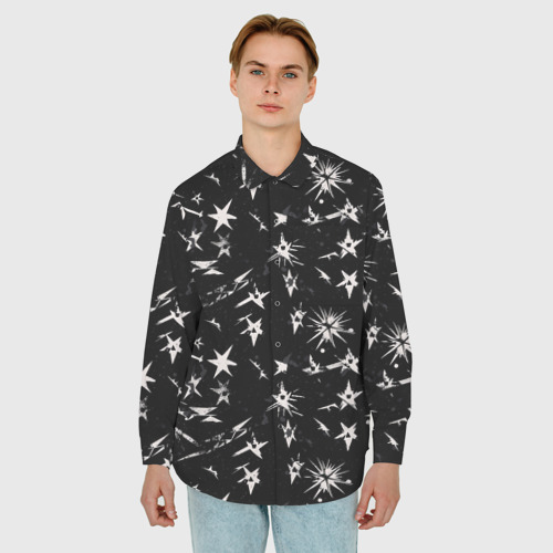 Мужская рубашка oversize 3D с принтом Звездный принт, фото на моделе #1