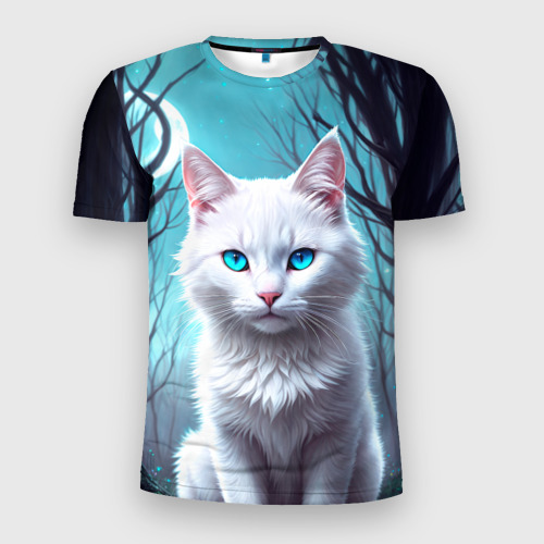 Мужская футболка 3D Slim с принтом Фэнтези кот белый, вид спереди #2