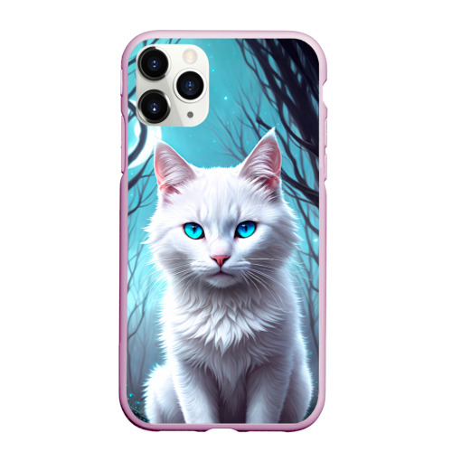 Чехол для iPhone 11 Pro Max матовый с принтом Фэнтези кот белый, вид спереди #2