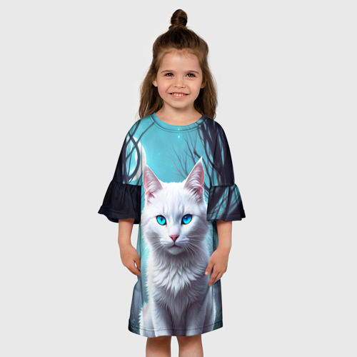 Детское платье 3D с принтом Фэнтези кот белый, вид сбоку #3
