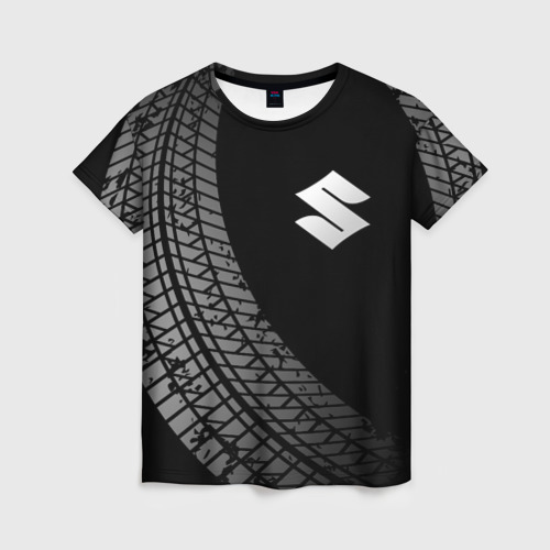Женская футболка 3D с принтом Suzuki tire tracks, вид спереди #2