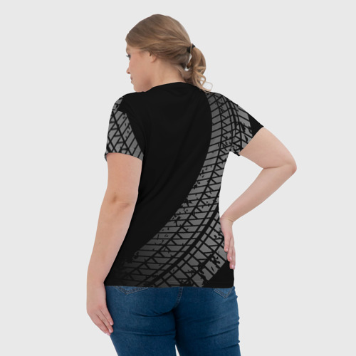 Женская футболка 3D с принтом Suzuki tire tracks, вид сзади #2