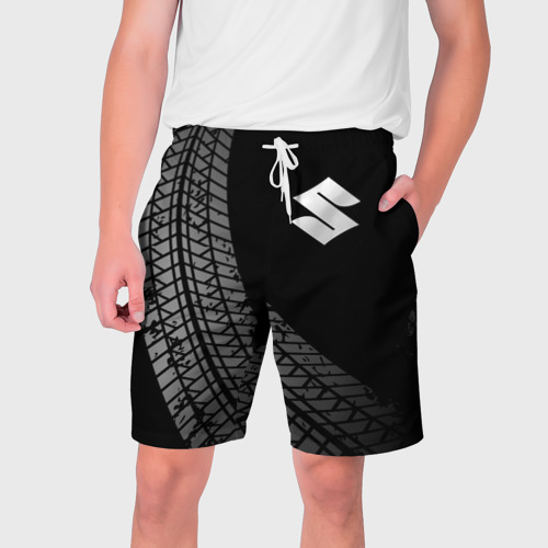 Мужские шорты 3D с принтом Suzuki tire tracks, вид спереди #2