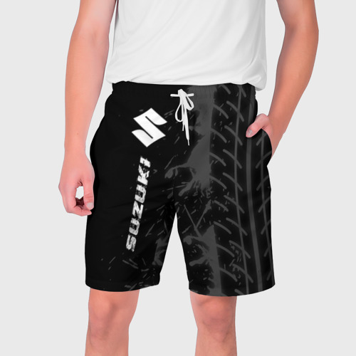 Мужские шорты 3D Suzuki Speed на темном фоне со следами шин: по-вертикали, цвет 3D печать