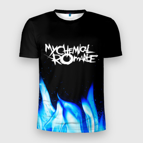 Мужская футболка 3D Slim с принтом My Chemical Romance blue fire, вид спереди #2