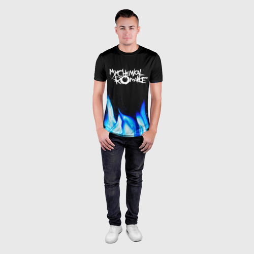 Мужская футболка 3D Slim с принтом My Chemical Romance blue fire, вид сбоку #3