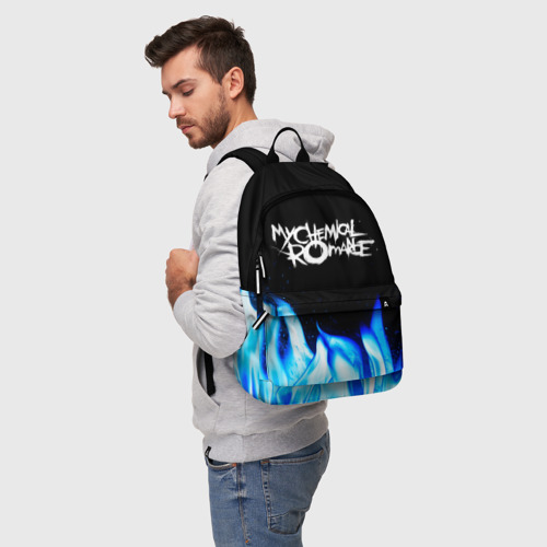 Рюкзак 3D с принтом My Chemical Romance blue fire, фото на моделе #1