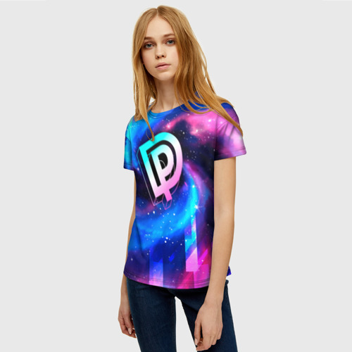 Женская футболка 3D Deep Purple неоновый космос, цвет 3D печать - фото 3