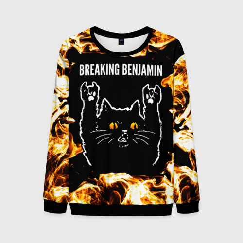 Мужской свитшот 3D Breaking Benjamin рок кот и огонь, цвет черный