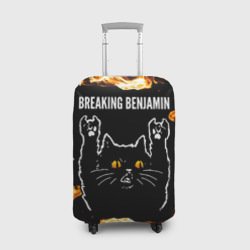 Чехол для чемодана 3D Breaking Benjamin рок кот и огонь