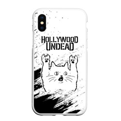 Чехол для iPhone XS Max матовый Hollywood Undead рок кот на светлом фоне