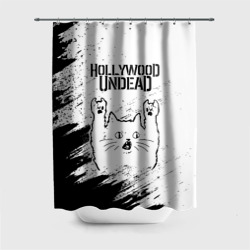 Штора 3D для ванной Hollywood Undead рок кот на светлом фоне