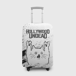 Чехол для чемодана 3D Hollywood Undead рок кот на светлом фоне