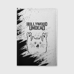 Обложка для автодокументов Hollywood Undead рок кот на светлом фоне