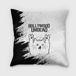 Подушка 3D Hollywood Undead рок кот на светлом фоне