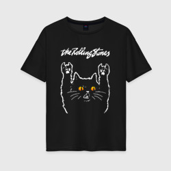 Женская футболка хлопок Oversize Rolling Stones rock cat