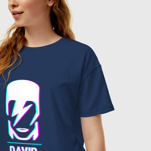 Женская футболка хлопок Oversize с принтом David Bowie glitch rock, фото на моделе #1