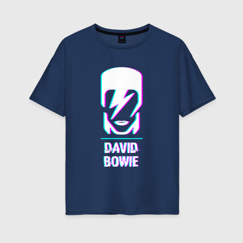 Женская футболка хлопок Oversize с принтом David Bowie glitch rock, вид спереди #2