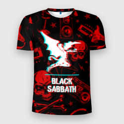 Мужская футболка 3D Slim Black Sabbath rock glitch