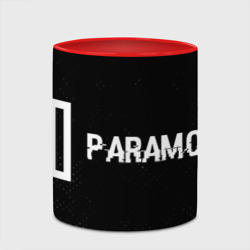 Кружка с принтом Paramore glitch на темном фоне: надпись и символ для любого человека, вид спереди №4. Цвет основы: белый + красный