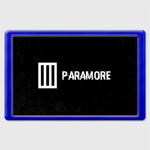 Магнит 45*70 Paramore glitch на темном фоне: надпись и символ, цвет синий