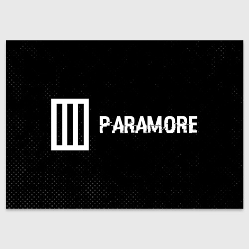 Поздравительная открытка Paramore glitch на темном фоне: надпись и символ, цвет белый