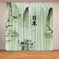 Фотошторы Japan - mountain lake - hieroglyphs