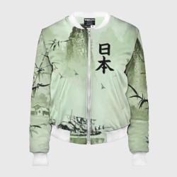 Женский бомбер 3D Japan - mountain lake - hieroglyphs