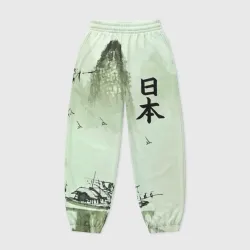 Женские джоггеры оверсайз 3D Japan - mountain lake - hieroglyphs
