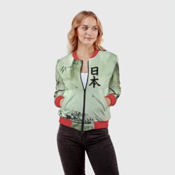 Женский бомбер 3D Japan - mountain lake - hieroglyphs - фото 2