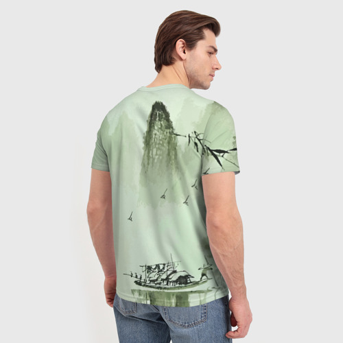 Мужская футболка 3D Japan - mountain lake - hieroglyphs, цвет 3D печать - фото 4