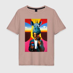 Rhino and Dali - neural network - surrealism – Мужская футболка хлопок Oversize с принтом купить со скидкой в -16%