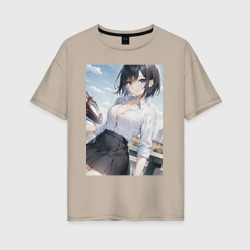 Женская футболка хлопок Oversize Anime girl in town