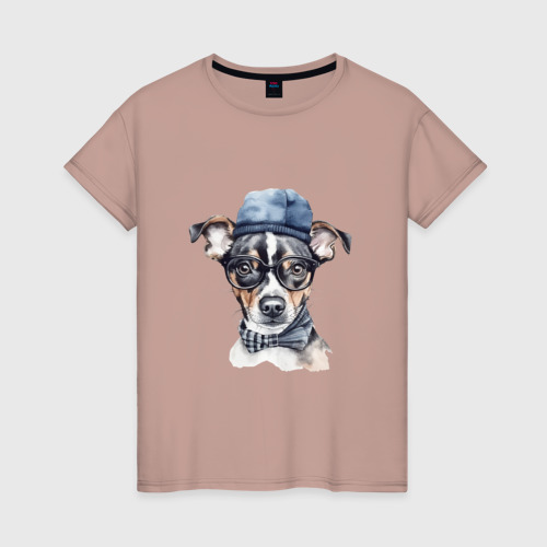 Женская футболка хлопок с принтом Пинчер рисунок, вид спереди #2
