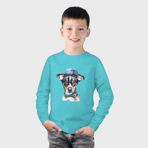 Детский лонгслив хлопок Пинчер рисунок, цвет бирюзовый - фото 3