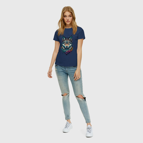 Женская футболка хлопок с принтом Лесной яркий волк, вид сбоку #3